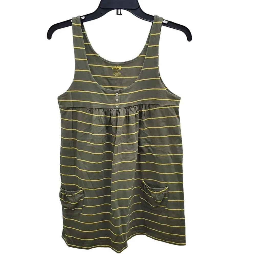 Joe Fresh Women's Olive & Yellow‎ Stripe Sleeveless Pocket Tank Top Size S